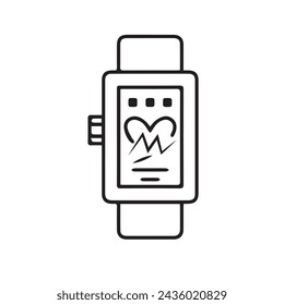 Smart watch line icon vector illustration. Hand drawn outline wearable wrist watch bracelet with wristband and tracker monitoring quality of sleep and relax, heartbeats during sports training one line
