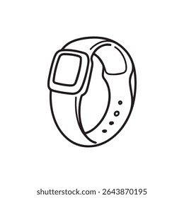 Smart watch line icon vector illustration. Hand drawn outline wearable wrist watch bracelet with wristband and tracker monitoring quality of sleep and relax, heartbeats during sports training one line