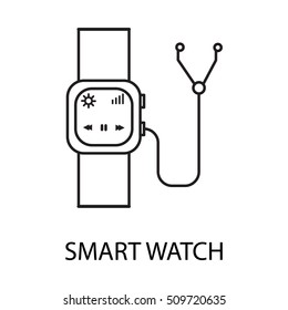 Smart watch line icon. Vector symbol on the topic of personal devices. Black minimalist element for design of website, company's visit card, logo an etc. Smart watch vector icon eps 10. 