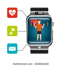 smart watch man lifting weight heart beat music message app