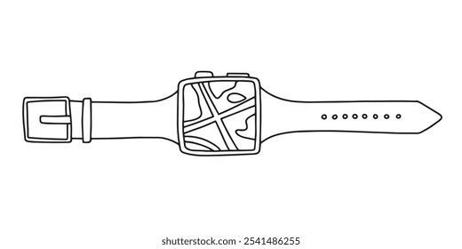 Smart watch with map navigation vector hand drawn sketch