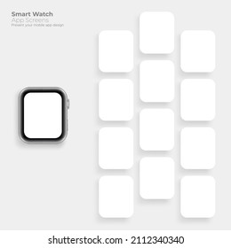 Encuentro de Smart Watch con pantallas de aplicaciones en blanco. Ilustración vectorial