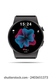 Un reloj inteligente de diseño moderno en estilo vectorial plano aislado en el fondo blanco. Smart watch con pantalla redonda