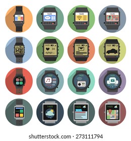 Smart watch modern mobile gadgets flat shadow icons set isolated vector illustration