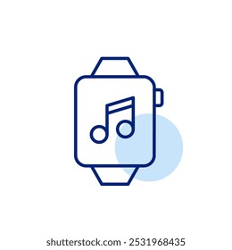 Smart watch with musical note on screen. Seamless integration of music streaming and playback on a wearable platform. Pixel perfect vector icon