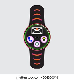 Smart watch new message icon. Smart watch isolated logo. Smart watch new mail sign. Vector smart watch illustration. New message notification smart watch.
