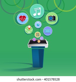 smart watch new technology electronic device with apps icons flat design vector illustration