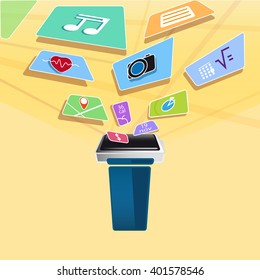 smart watch new technology electronic device with apps icons flat design vector illustration