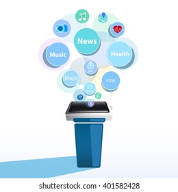 smart watch new technology electronic device with apps icons flat design vector illustration