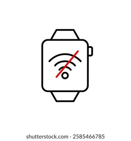 Smart watch and no wi-fi symbol. Connection lost, offline mode. Pixel perfect, editable stroke vector icon