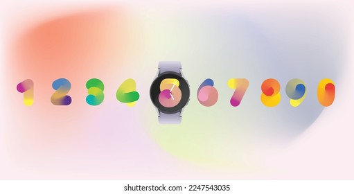 smart watch and numbers in mesh colour gradient