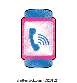 smart watch with on a call icon over white background. wearable technology devices concept. colorful design.  vector illustration