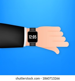 Smart watch on the hand. Concept wearable technology. Time management. Vector stock illustration.