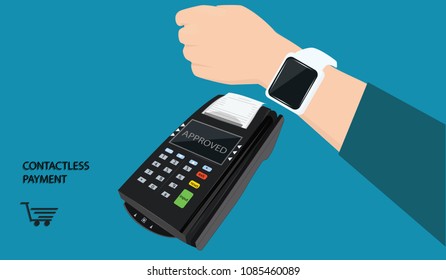 Smart watch on hand - a mobile banking transaction - a flat style - art vector