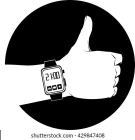Smart watch on the hand with thumb up sign icon vector illustation