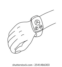 Smart watch on hand vector hand drawn sketch