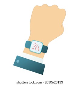 A smart watch on a man's hand. Vector illustration.