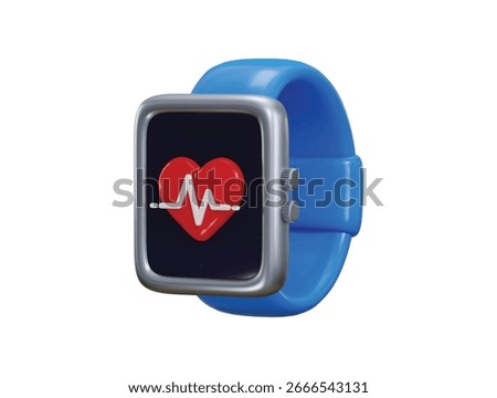 Smart watch on red heart with pals icon 3d render concept of Fitness bracelet, Sport equipment, Gym time and Fitness watch icon vector illustration