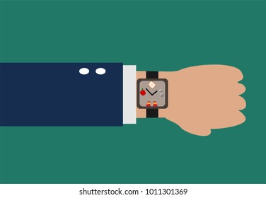 Smart watch on wrist illustration vector with icon balance diet for healthy lifestyle