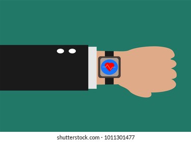 Smart watch on wrist illustration vector with heart rate beat icon