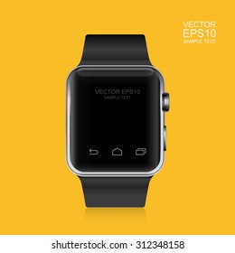 Smart watch on yellow background. vector illustration.