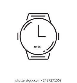 Icono de contorno de reloj inteligente, ilustración sobre fondo blanco aislado Adecuado para la moda, la mano de la persona indica un reloj de pulsera. Una línea de arte. Reloj inteligente en la muñeca. Vector dibujado a mano, mano de reloj inteligente,