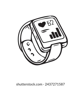 Smart Watch Outline Icon, Illustration on Isolated White Background Suitable for Fashion, Person's hand indicates a wrist watch. One line art. Smart watch on wrist. Hand drawn vector, Smartwatch hand,