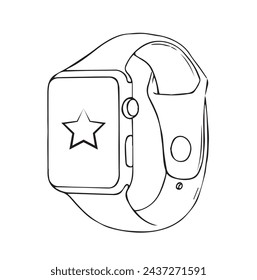 Smart Watch Outline Icon, Illustration on Isolated White Background Suitable for Fashion, Person's hand indicates a wrist watch. One line art. Smart watch on wrist. Hand drawn vector, Smartwatch hand,