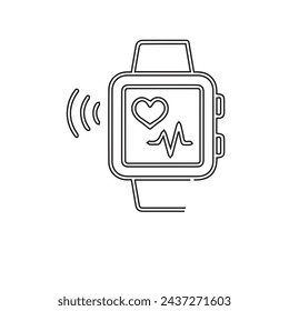 Smart Watch Outline Icon, Illustration on Isolated White Background Suitable for Fashion, Person's hand indicates a wrist watch. One line art. Smart watch on wrist. Hand drawn vector, Smartwatch hand,