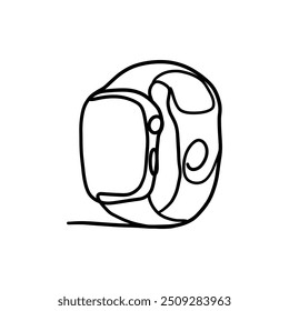 Ícone de Contorno do Smart Watch, Ilustração em fundo branco isolado adequado para moda, mão da pessoa indica um relógio de pulso. Uma arte. Relógio inteligente no pulso. Vetor desenhado à mão, Mão de relógio inteligente .