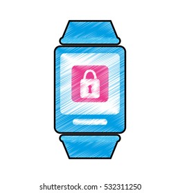 smart watch with padlock icon on screen over white background. wearable technology devices concept. colorful design.  vector illustration