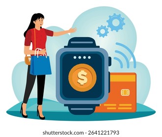 Smart watch payment concept. hi-tech electronic device with app for payment, financial transaction, money transfer.
