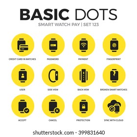 Smart watch payment flat icons set with password, user and payment isolated vector illustration on white