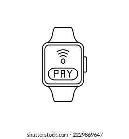 Smart watch payment icon in line style icon, isolated on white background