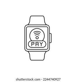 Icono de pago de reloj inteligente en icono de estilo de línea, aislado en fondo blanco