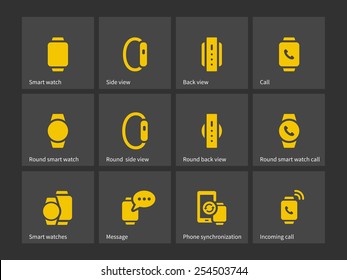 Smart watch with phone icons. Vector illustration.