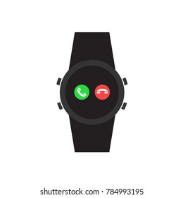 Smart watch with phone icons, vector, isolate on white background.