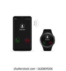 Smart watch and smart phone illustration, Vector.