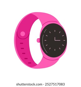 Smart watch with pink plastic band and black retro clock face vector illustration
