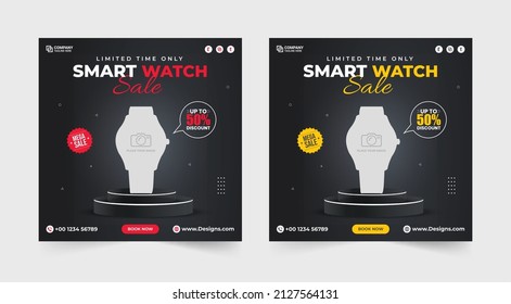 Smart Watch Product Post. Smart Watch Social Media Post. Limited Time Offer Smart Watch Mega Sale. Wrist Watch Sale Discount Template. Clock Business Banner. Product Sale And Promotion.