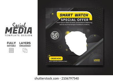 Smart Watch Product Sale And Promotional Social Media Post Ad Banner  Template Design. Gadget Product Advertising Feed With Super Collection.