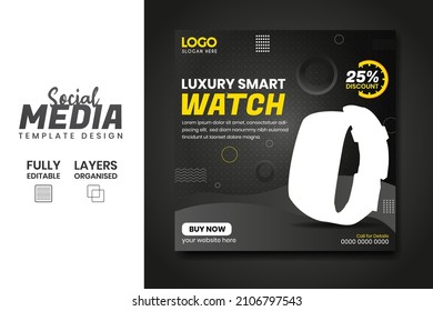 Smart Watch Product Sale And Promotional Social Media Post Ad Banner  Template Design. Gadget Product Advertising Feed With Super Collection.