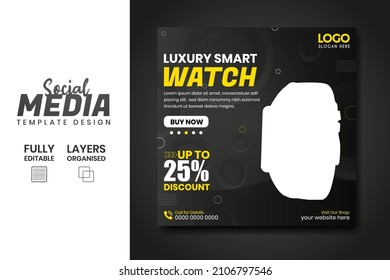 Smart watch product sale and promotional social media post ad banner  template design. Gadget product advertising feed with super collection.