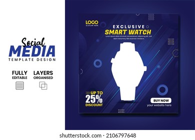 Smart Watch Product Sale And Promotional Social Media Post Ad Banner  Template Design. Gadget Product Advertising Feed With Super Collection.