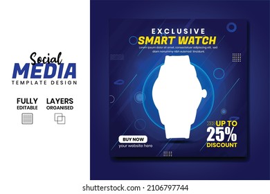 Smart Watch Product Sale And Promotional Social Media Post Ad Banner  Template Design. Gadget Product Advertising Feed With Super Collection.