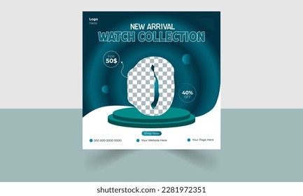 Smart watch product sale and promotional social media post ad banner template design. Gadget product advertising feed with super collection, Social media square post template design for smart watch sa