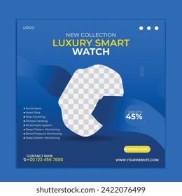 Smart watch product sale and promotional social media post ad banner  template design. Gadget product advertising feed with super collection. Limited time offer smart watch mega sale