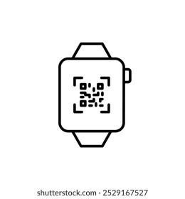 Smart watch with qr code on it. Quick access through scan. Pixel perfect, editable stroke icon