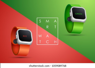 Smart watch. Red and green colour.