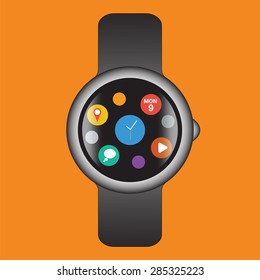 Smart Watch With Round Body Vector
